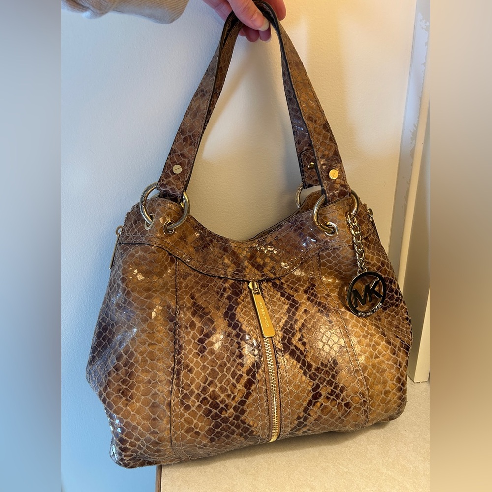 Michael Kors Tan Snake Print Shoulder Bag